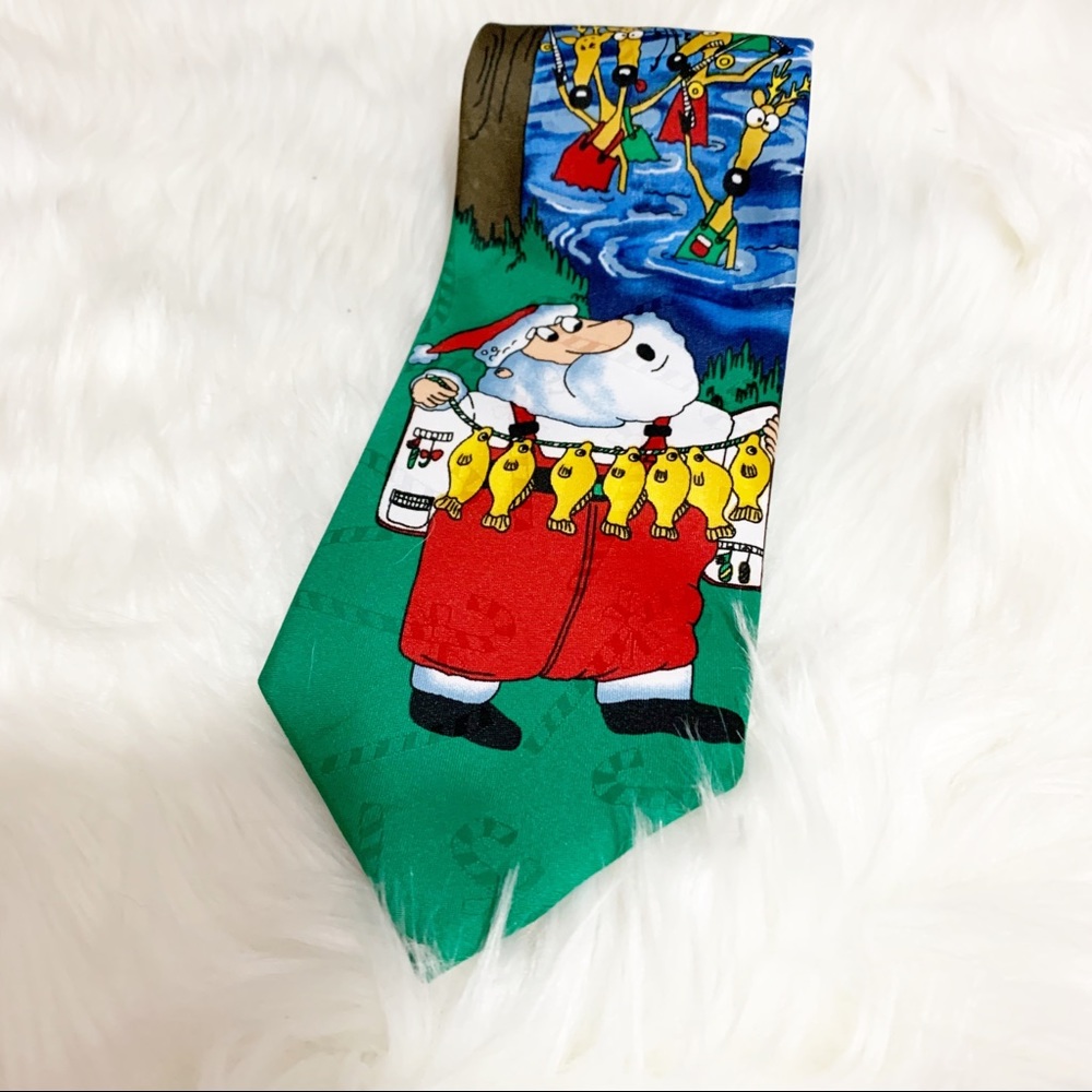 Yule Tie Greetings Santa Gone Fishing Neck Tie - Picture 2 of 5